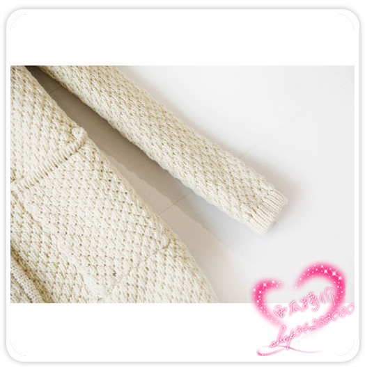 2010新款<em>韩版</em>菠萝花加<em>绒开衫</em>长款连帽厚毛衣